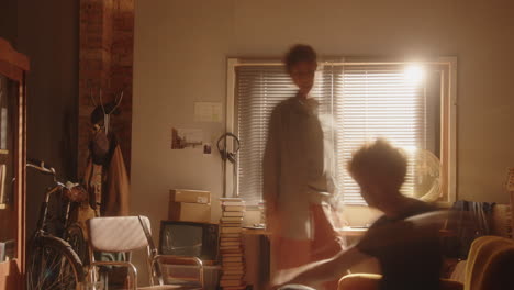 time lapse of couple having emotional argument during day at home