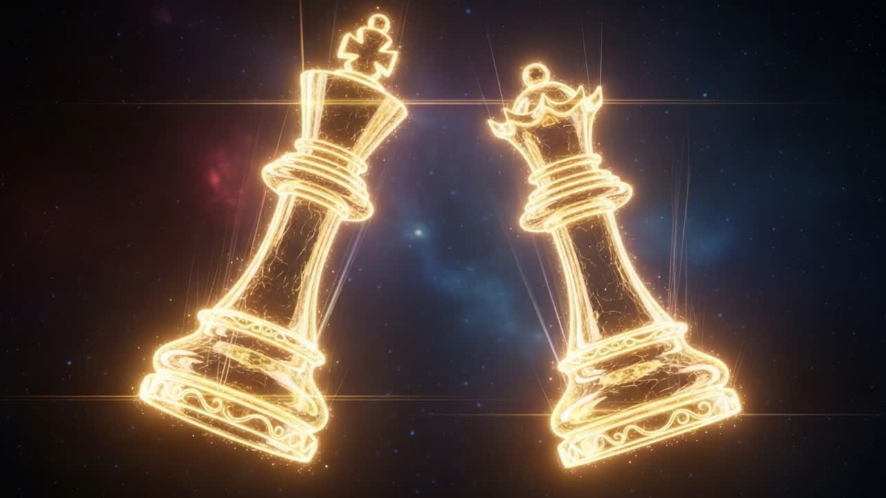 Illuminated Chess Kings: An Astral Dance of Strategy and Power in a Cosmic Arena, Capturing the Essence of Competition and Mastery Beyond the Game
