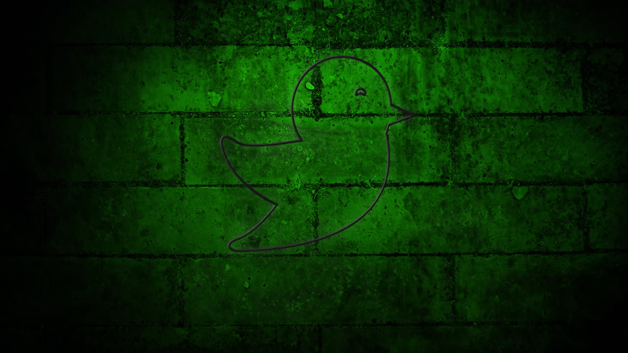 벽돌 벽에 빛나는 네온 새 아이콘의 애니메이션