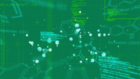 Animation-of-chemical-formula-and-data-processing-on-green-background