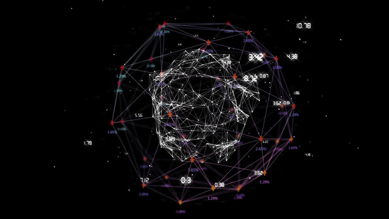 Digital animation of globe of network of connections against black background