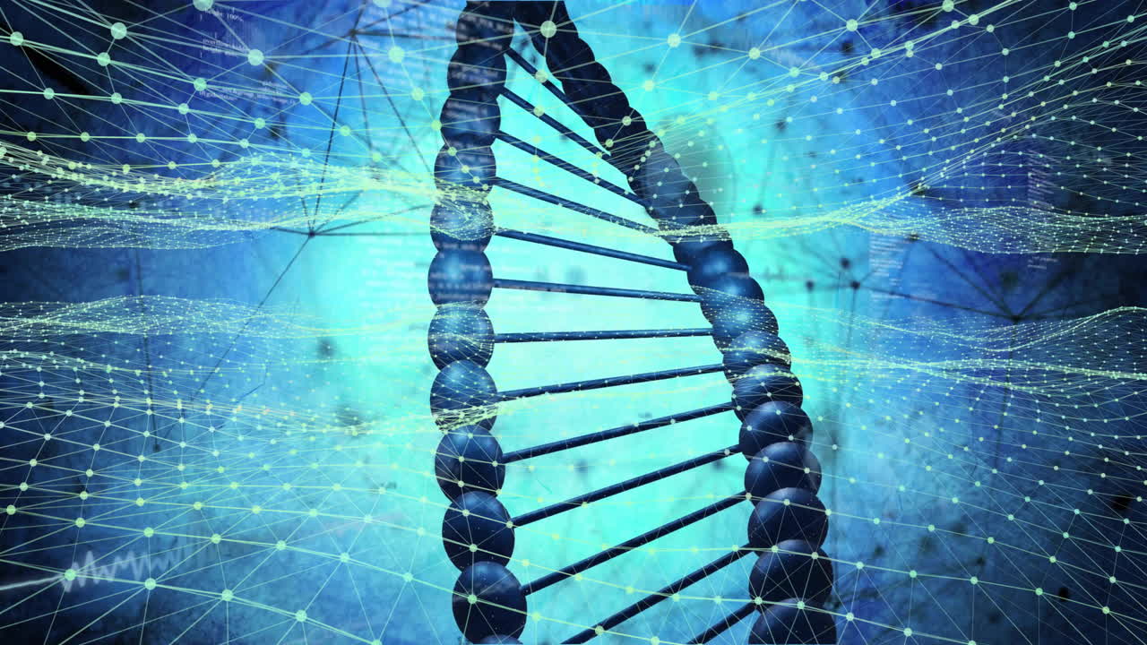 DNA strand and network connections, scientific data processing