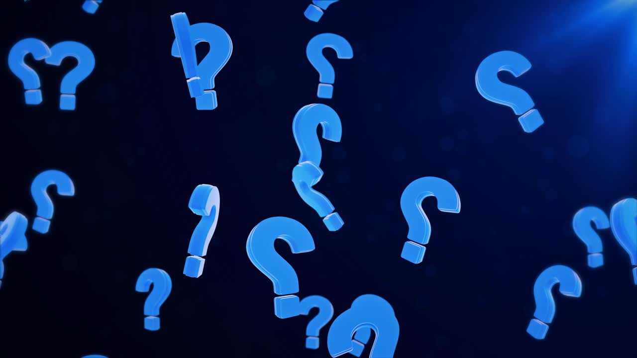 4K Animation of question Marks floating around randomly, against a black Loop background. 3D