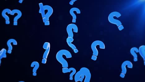 4k animation of question marks floating around randomly, against a black loop background. 3d