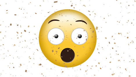 animación del icono emoji asustado sobre el confeti que cae sobre un fondo blanco