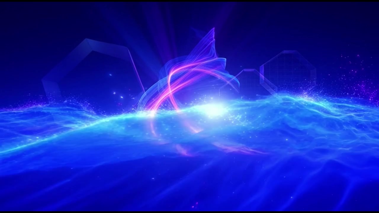 Abstract Digital Waves with Glowing Light Particles and Geometric Shapes