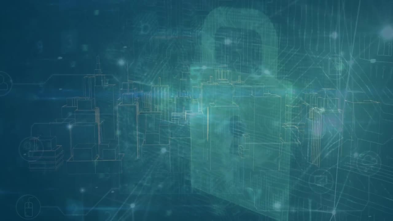 animación de la red de conexiones con procesamiento de datos sobre el icono del candado