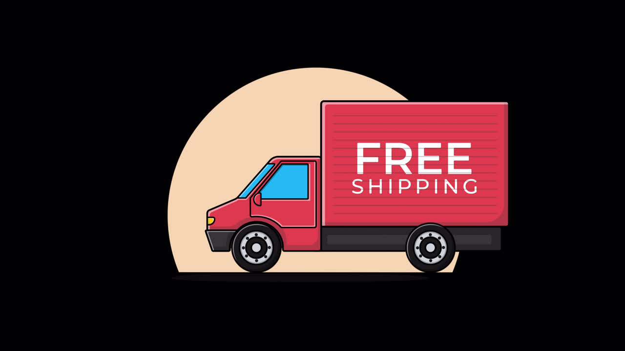Animated Red Delivery Truck with Free Shipping Text