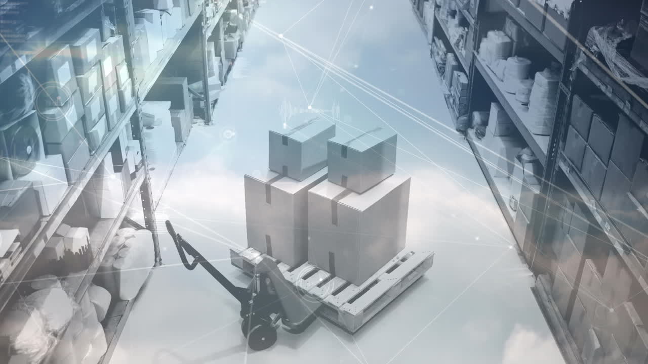 창고의 선반에 대한 연결 네트워크의 애니메이션