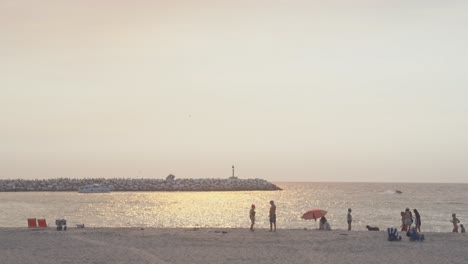 la gente de la hora dorada camina en la playa de venice de los ángeles, estados unidos
