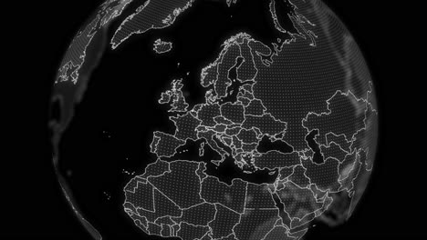 Austria-Country-alpha-for-editing-Data-analysis-Technology-Globe-rotating,-Cinematic-video-showcases-a-digital-globe-rotating,-zooming-in-on-Austria-country-alpha-for-editing-template