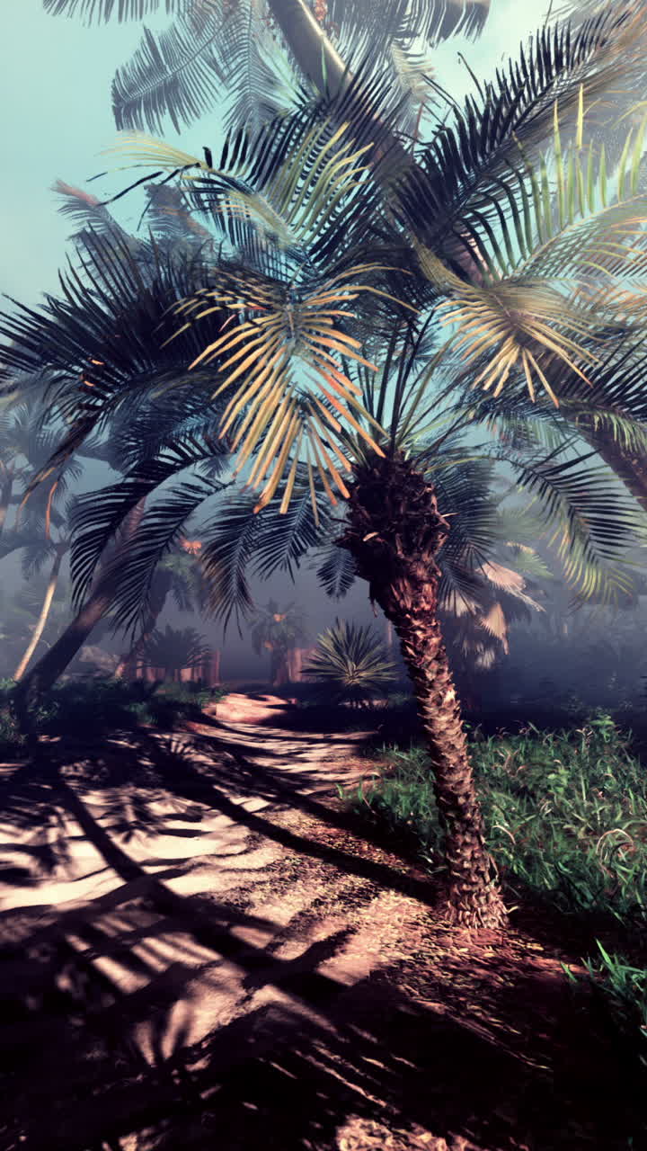 울창한 열대 숲을 가로질러 조용한 길