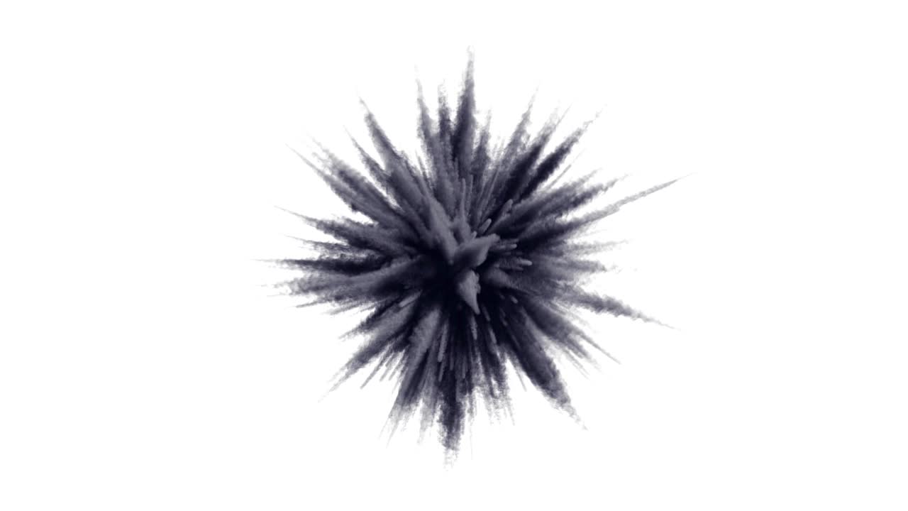 Animation of a monochrome explosion of a powder.