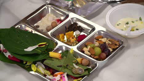 havan offerings on tray ready for hindu ceremony