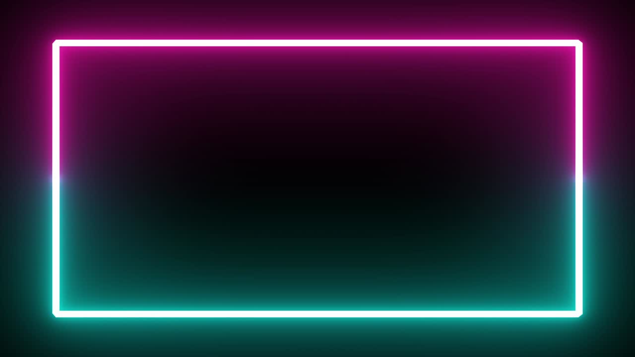 el marco rectangular de neón parpadeante muestra un fondo negro aislado.