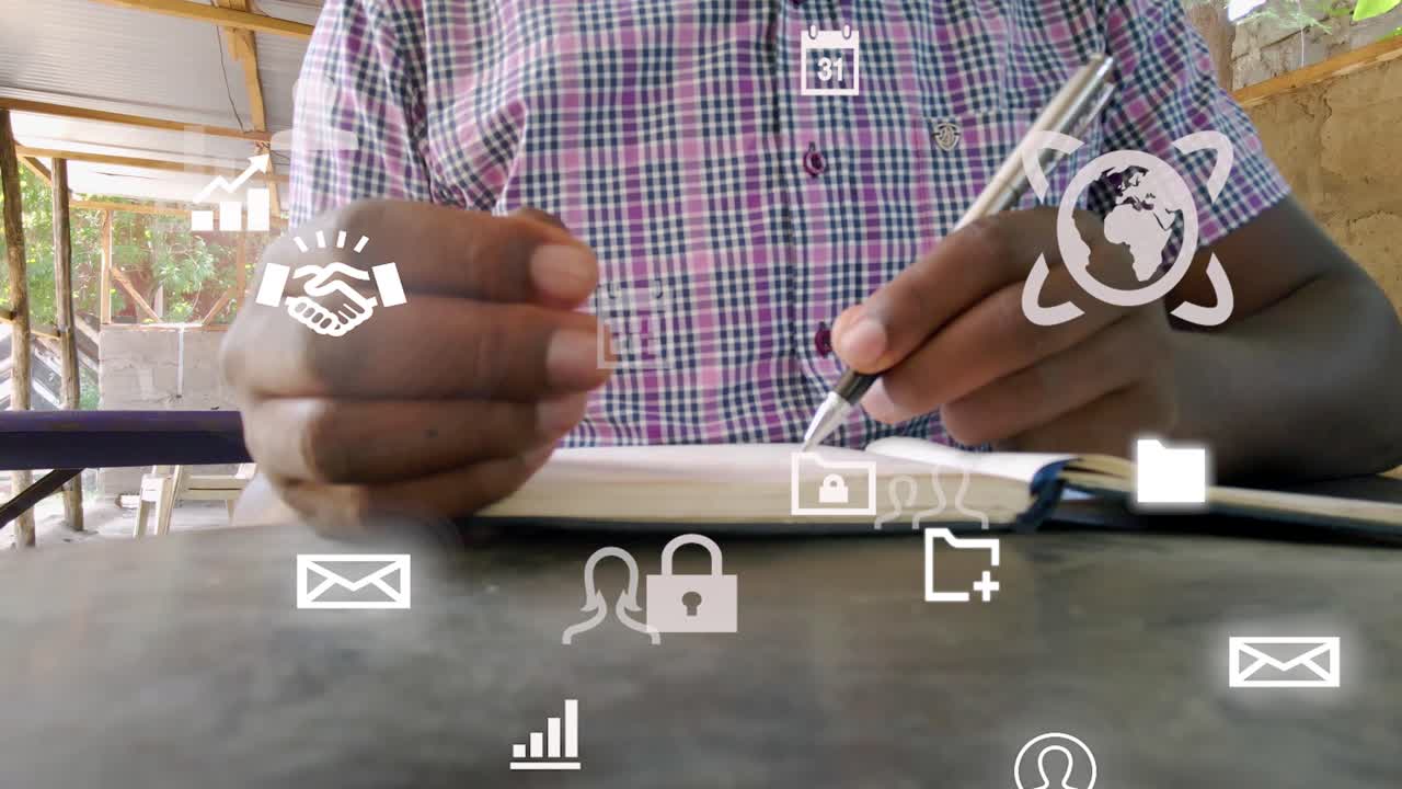 diseño gráfico futurista de un hombre que usa el teléfono