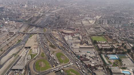 aerial video of plaza de toros de acho, acho bullfight ring. the oldest in america in lima peru. video of lima downtown.