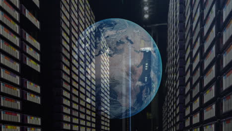 animación de un globo contra la sala del servidor de la computadora