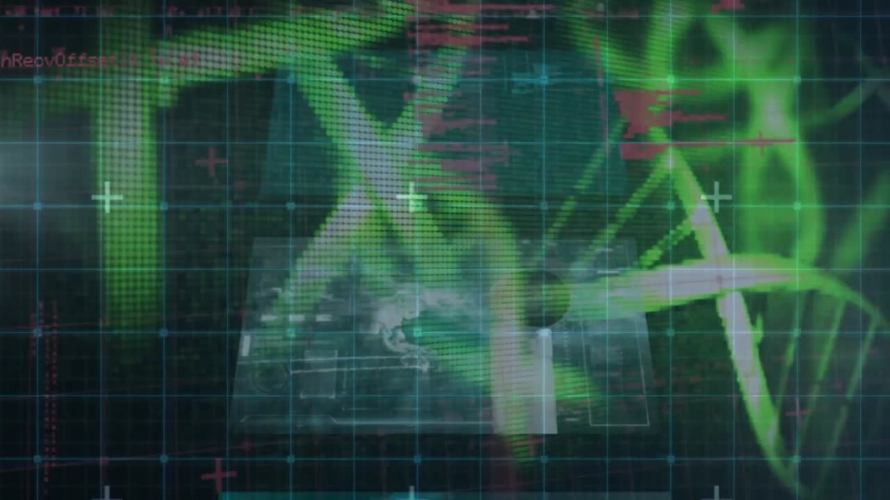 animación del procesamiento de datos sobre cadenas de adn girando