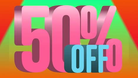 animation of 50 percent off text on vibrant triangles in background