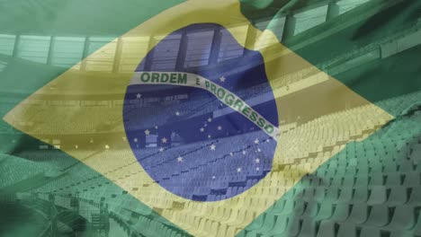 animation of sports stadium over flag of brazil