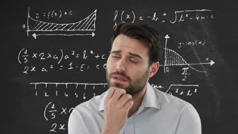 animación de fórmulas matemáticas sobre el pensamiento del hombre de negocios caucásico.