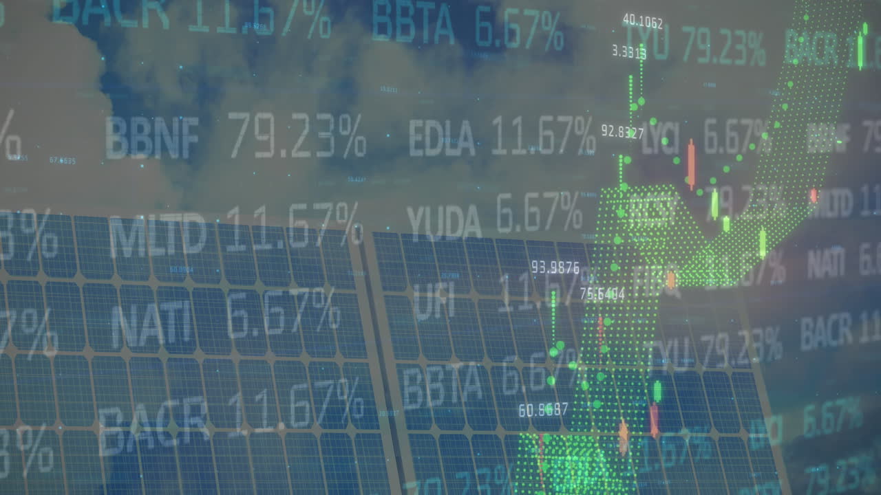 태양 전지 패널을 통해 금융 데이터 처리의 애니메이션