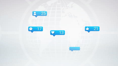 animación del icono de las redes sociales con números crecientes en todo el mundo sobre un fondo blanco