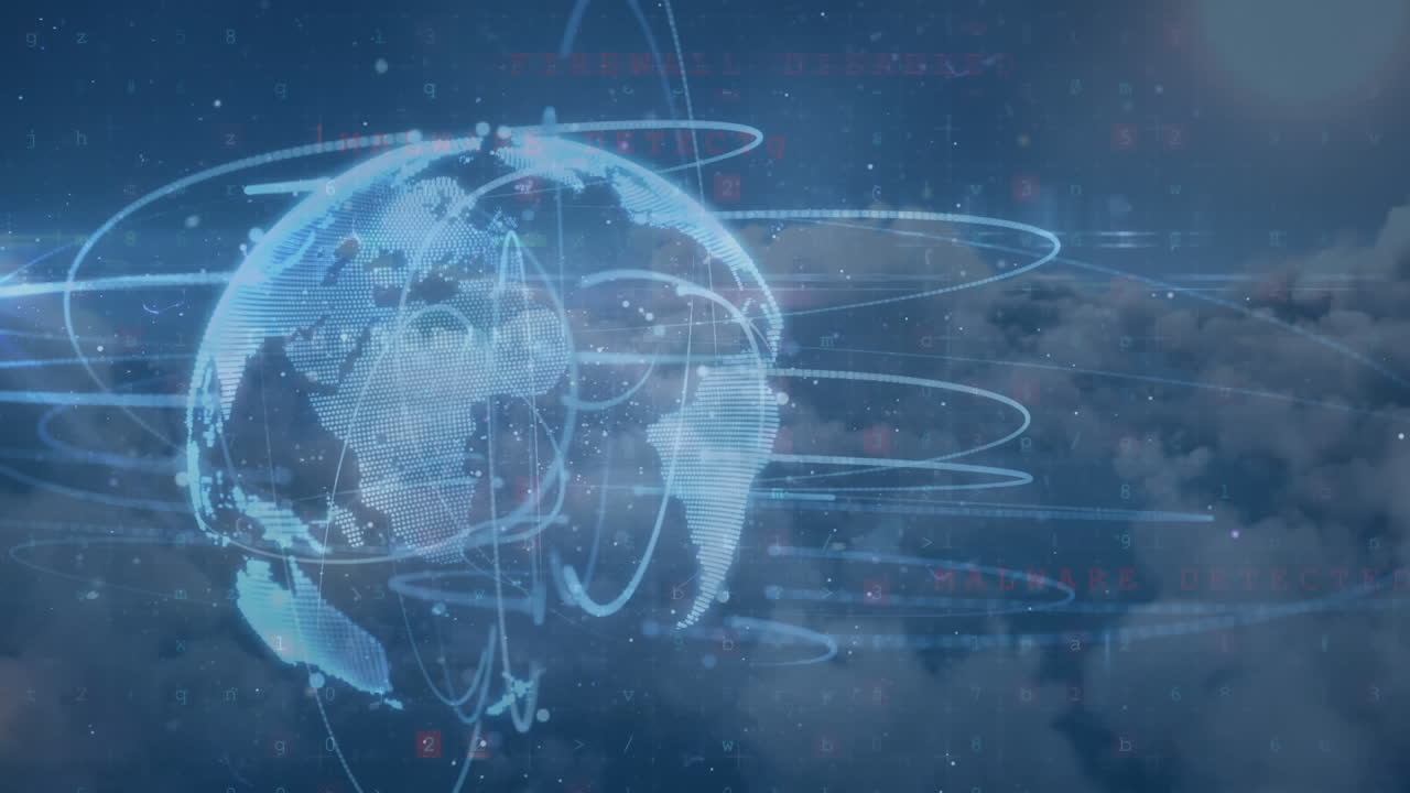 배경에 구름 위의 지구와 연결 네트워크의 애니메이션