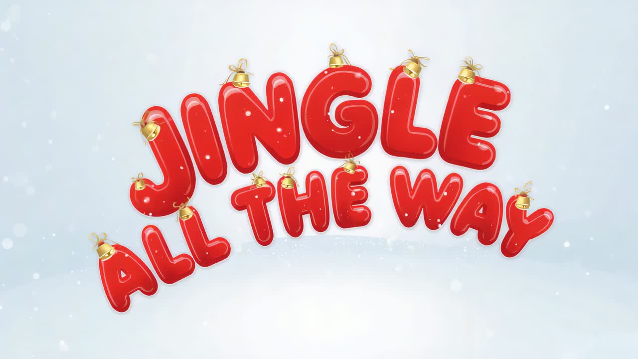 Starting arched red 3D title text opening festive jingle over pale blue gradient, showing gold caps