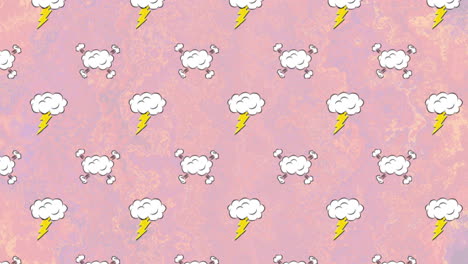 clouds with lightning bolts and bones animation over pink textured background
