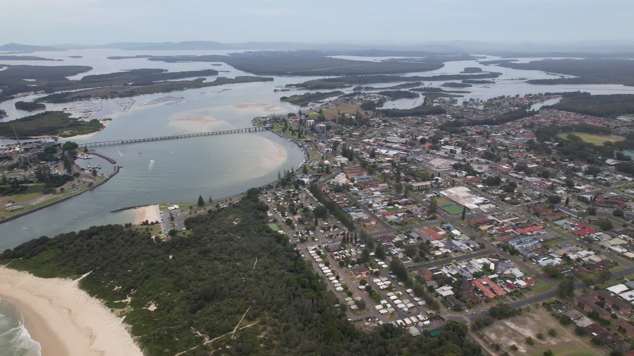 Coastal Town Of Tuncurry And Coolongolook River In Mid North Coast Region Of NSW, Australia. aerial shot