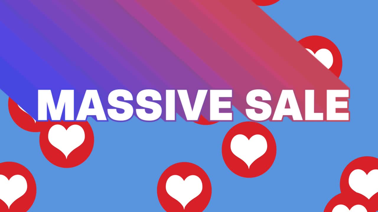 파란색 배경에  ⁇ 은 심장 아이콘에 대 한 대규모 판매 텍스트