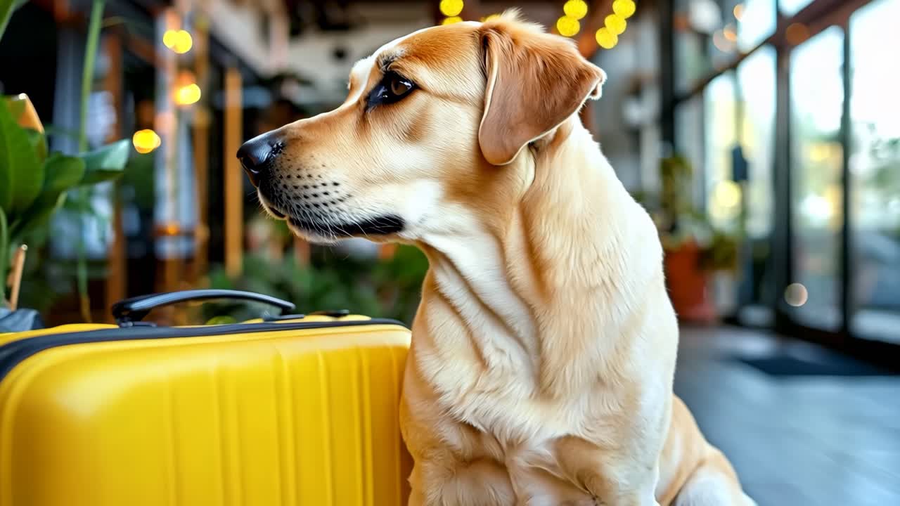 바닥에 노란색 수갑 에 앉아 있는 개