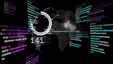 animation of digital data streams and stock limit indicator on world map
