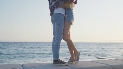 caucasian couple enjoying their time seaside