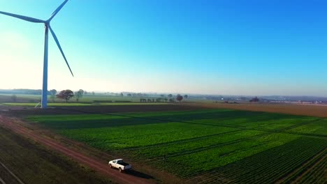 aerial view of wind turbine - renewable energy by wind power