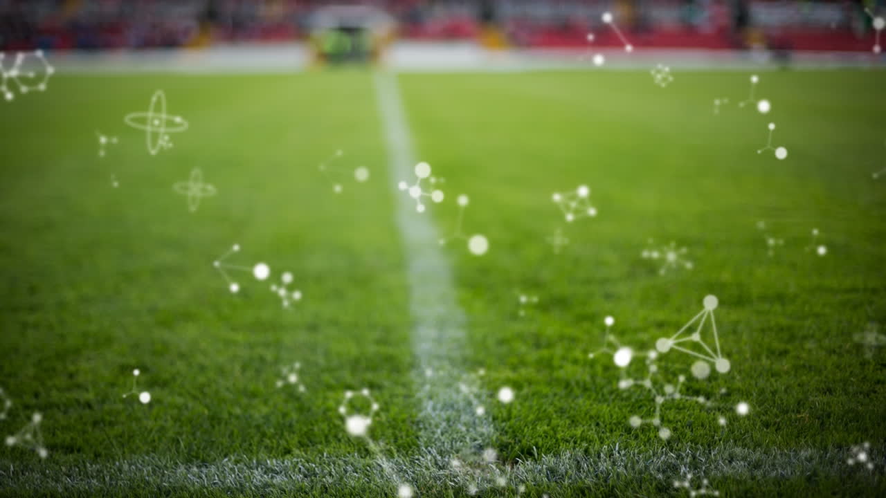 스타디움 위에서 회전하는 분자의 애니메이션