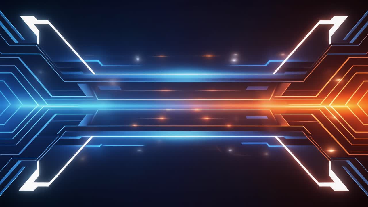 Dynamic Abstract Technology Background with Blue and Orange Light Trails