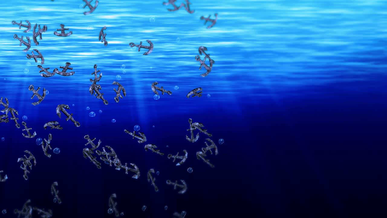 파란 물에서 많은 커를 날리는 것 - 선박 및 보트 커 - 해양 아이콘 - 커 회전의 3d 루프 애니메이션