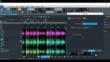 audio editing software interface with waveforms