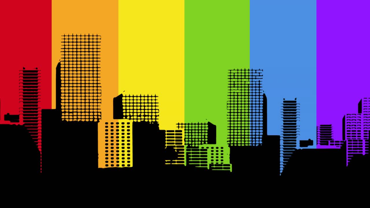 animación del modelo de la ciudad sobre el arco iris