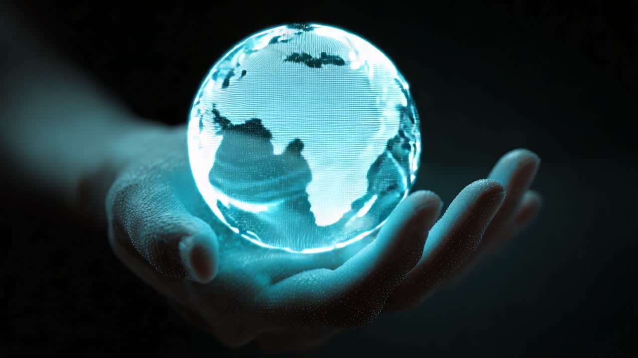 A captivating visual representation of a glowing globe held delicately in a hand, illustrating the intertwining connection between humanity and the world it inhabits