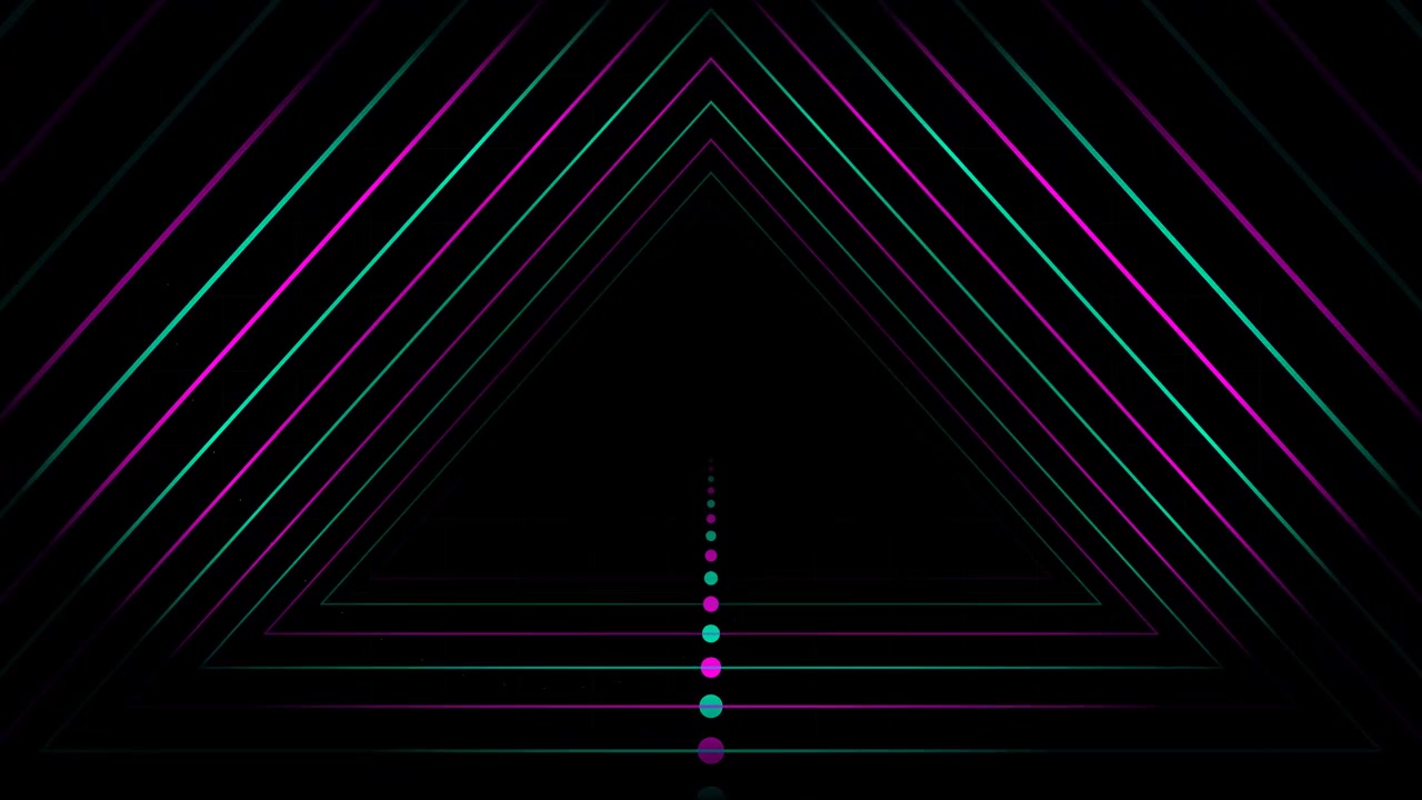 Abstrakt neontriangeltunnel med pulserende prikker