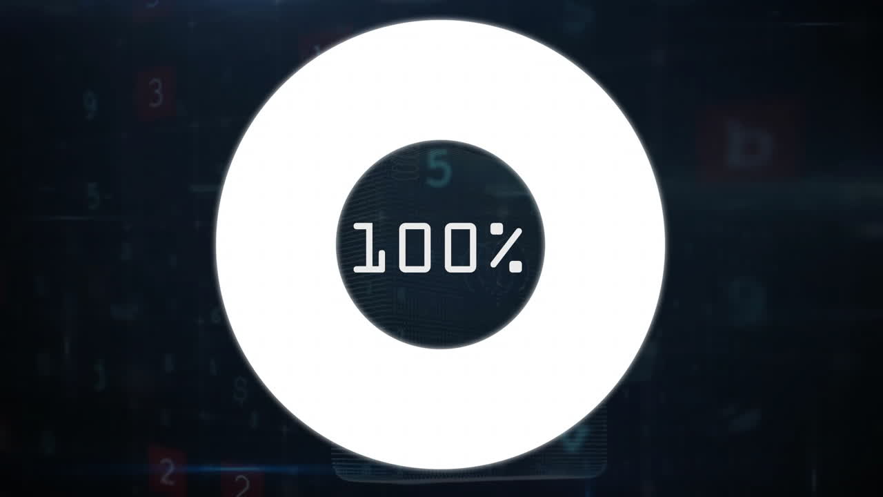 파이 차트의 애니메이션 금융 데이터 처리 및 검은색 배경의 퍼센트