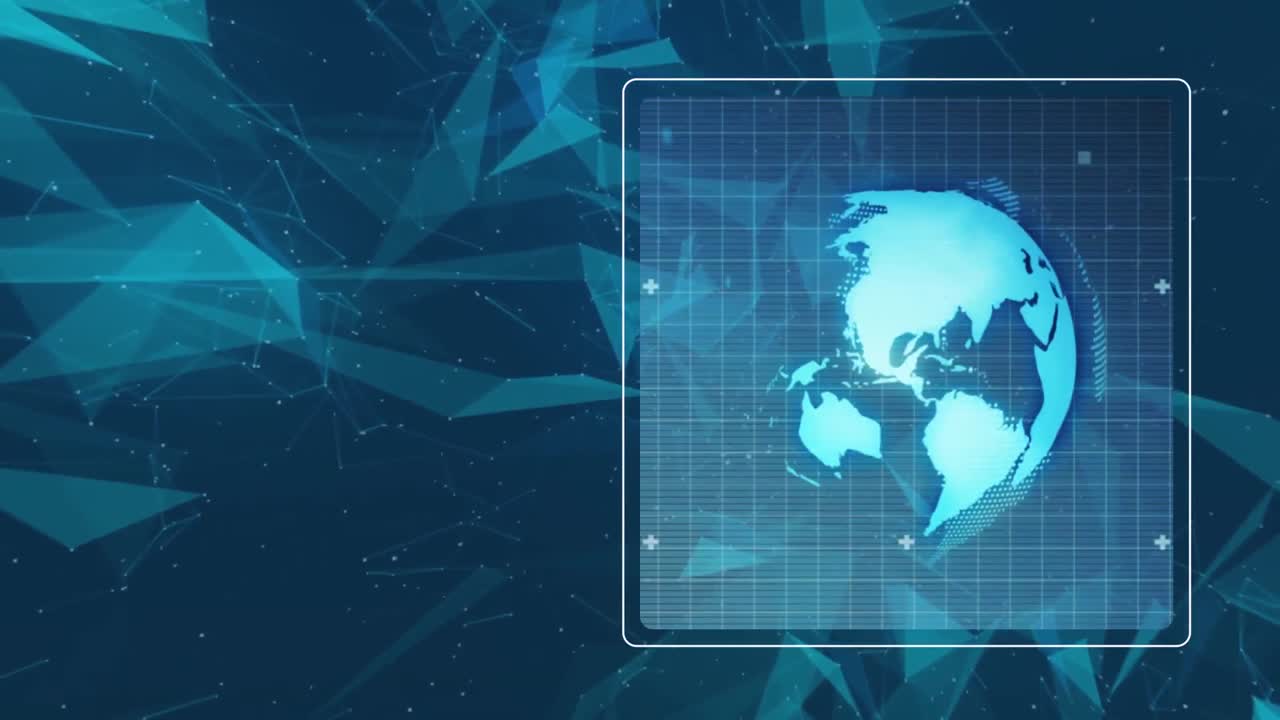 animación del procesamiento de datos con el globo sobre la red de conexiones sobre fondo negro