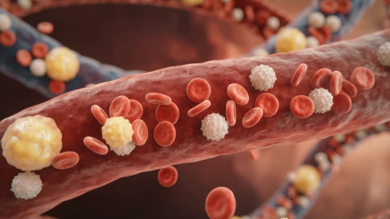 3D Animation of Blood Cells and Cholesterol Flowing in a Blood Vessel