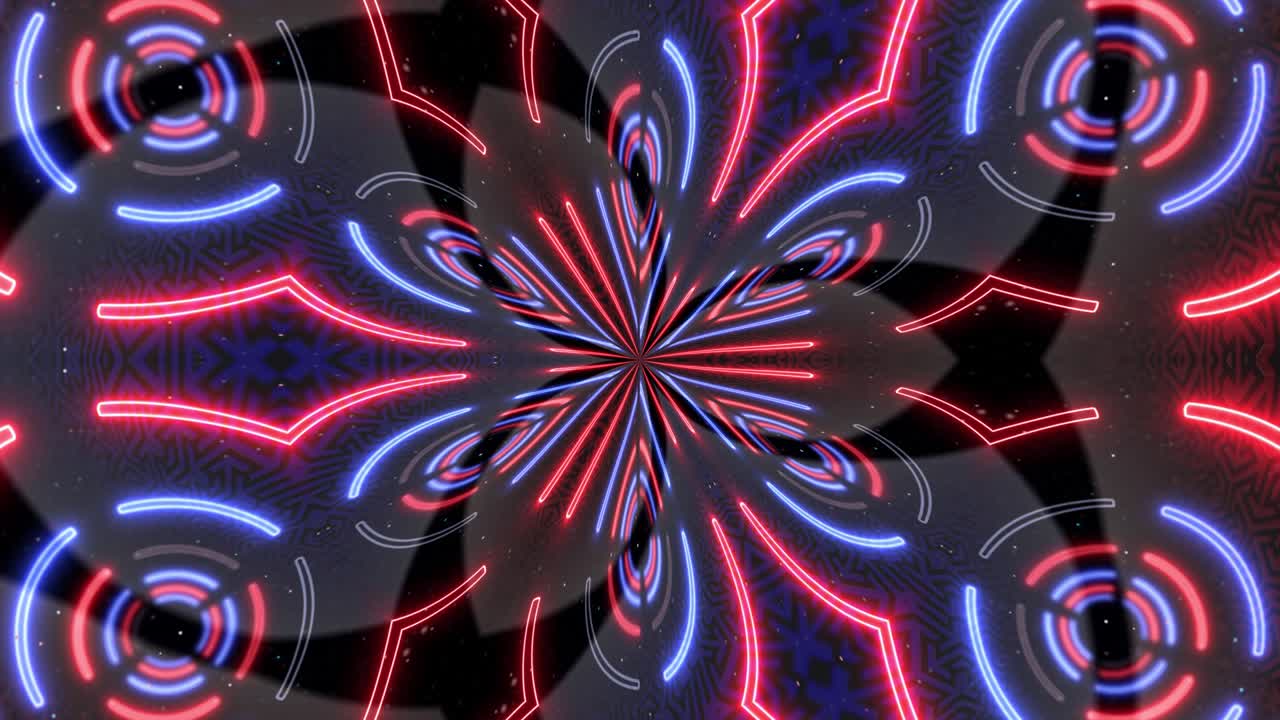 abstract creative neon, tunnel a led con forme rotonde e circolari. pavimento futuristico, sala, palco con prospettiva rotante.