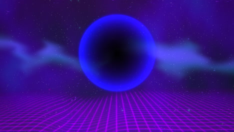 Motion-retro-blue-sphere-and-grid-with-abstract-background