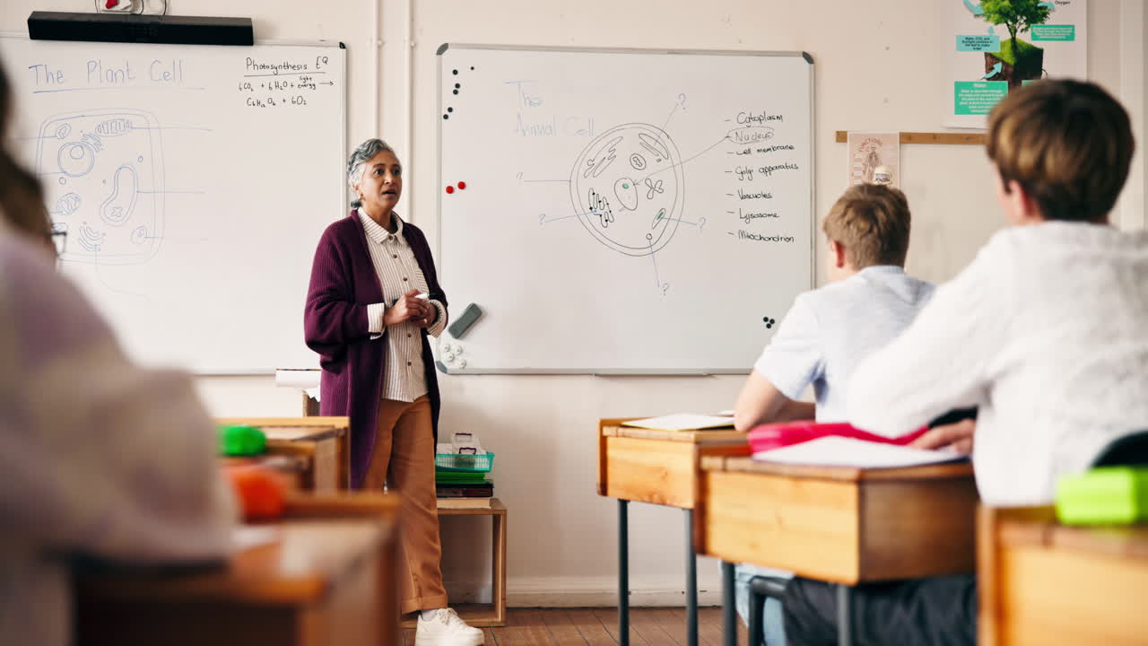 Teacher Explaining Cell Biology in Classroom
